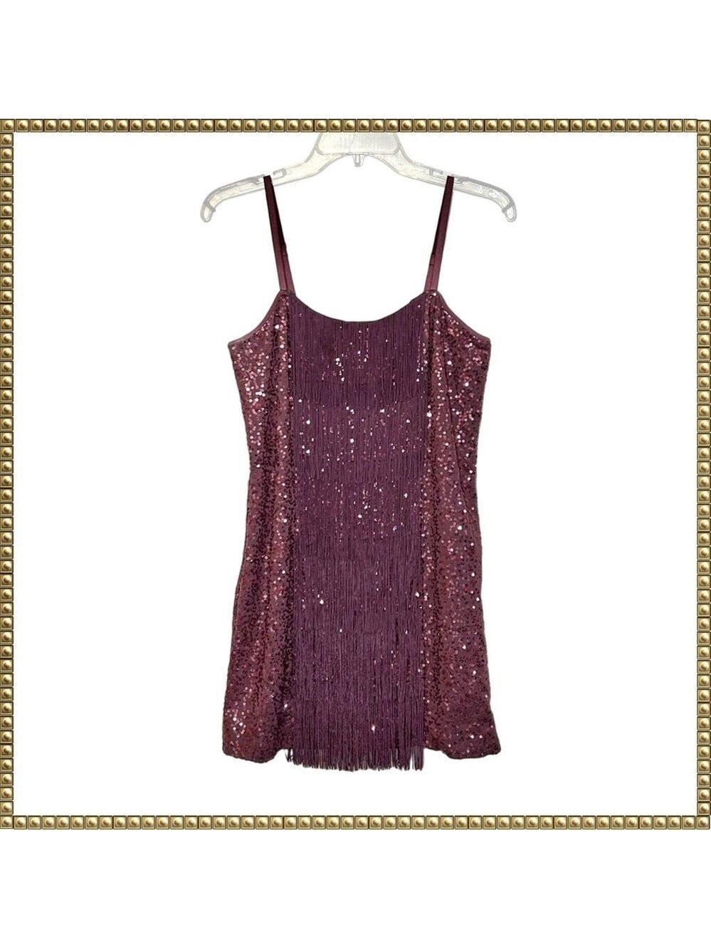 Bebe Plum Sequin Fringe Mini Dress Medium